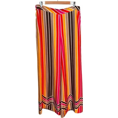 Trina Turk Rayas Pierna Ancha Largo Fin de Semana 2 Pantalones Vacaciones Lujo Playa Talla 12 Foto 1 de 4