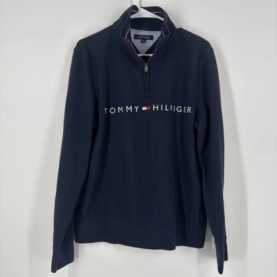 Tommy Hilfiger Azul Marino Extendido Cuarto Cremallera Pullover Sudadera Para Hombre Talla Pequeña Foto 1 de 4