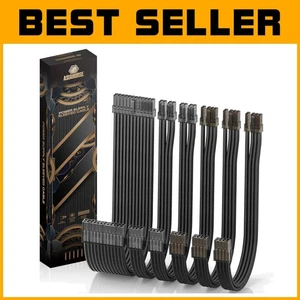 PSU Cable Extension Kit 24Pin/4+4 EPS/6+2 PCI-E RGB Power Supply Sleeved Cables - Picture 1 of 10