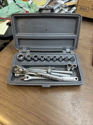 RARE Vintage CRAFTSMAN 1/4" Dr. 15PC Socket Set -V-VV-Series Permanex Case USA - Image 1 of 4