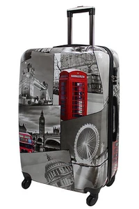 Extra Large Lightweight 4 Wheel Hard Shell PC London Print Luggage Suitcase PC04 - Picture 1 of 5