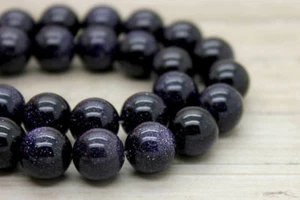 Blau Goldsand Gold Sandstein Glatt Rund Edelstein Perlen Bead RN07 - Bild 1 von 4