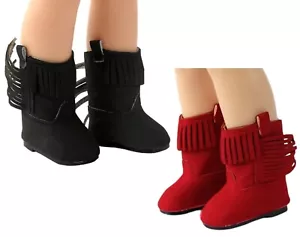 Black / Red Fringe Western Cowboy Cowgirl Boots fit 14" Wellie Wishers Size Doll - Picture 1 of 5