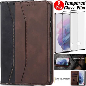 For Samsung S21 Plus/Ultra/FE 5G Leather Wallet Flip Case Cover Tempered Glass - Bild 1 von 24