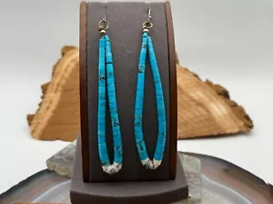 Native/Navajo Beaded Dangle Hook Earrings Turquoise and shell beads --556.25 - Picture 1 of 4