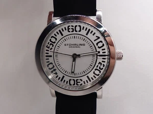 STUHRLING WOMEN'S WINCHESTER 42MM SILICONE BAND STEEL CASE QUARTZ WATCH 830.01 - Picture 1 of 11