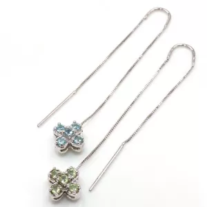 New 10K White Gold Reversible Green Peridot & Blue Topaz Threader Earrings LJK2 - Picture 1 of 4