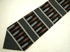 Stafford Mens Necktie Tie Gray Red Deco Mod Striped 100% Silk 59" - Picture 1 of 4