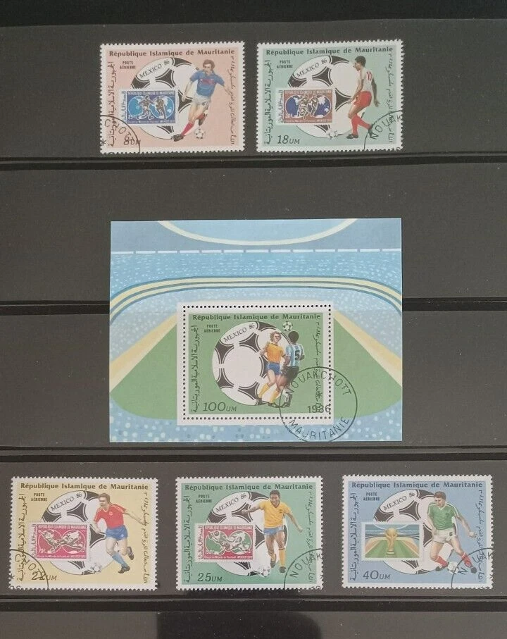 Costa de Marfil Campeonato Mundial 1986 Conjunto de 5 estampillas CTO NH y hoja de recuerdo Foto 1 de 1