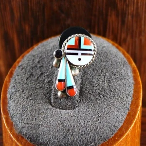 ZUNI GERALD L. Sunface Mosaik Inlay Pin Tie Tack Revers Sterlingsilber - Bild 1 von 5