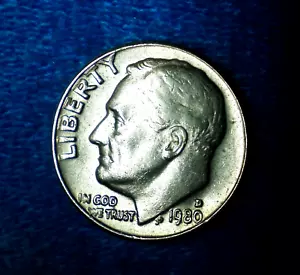 Mint Error 1980 D Roosevelt Dime - Dbl. Date & Lettering XF Beauty! (843n) - Picture 1 of 6