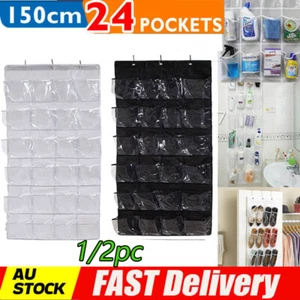 2X 24-Pocket Shoe Holder Bag Organiser Over Door Hanging Shelf Rack Storage Hook - Picture 1 of 23