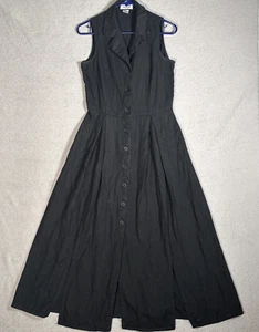 Imagio Women 8 Linen Blend Black 50s Style Shirtdress Goth Fit Flare Maxi Dress - Picture 1 of 14