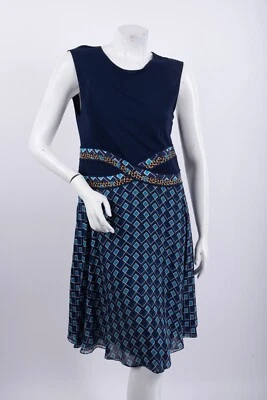 Vestido Diane Von Furstenberg DVF para mujer línea A talla 10 azul marino estampado nuevo con etiquetas Foto 1 de 4