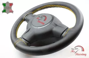 FOR ACURA VIGOR 92-94 BLACK LEATHER STEERING WHEEL COVER, YELLOW 2 STIT - Picture 1 of 12