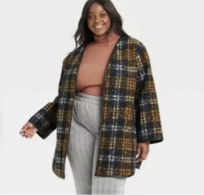 Ava & Viv женщин размер 4 X оранжевый и черный ржавчины клетку открытый передний мягкий пальто - Изображение 1 из 4
