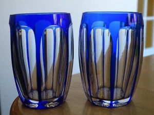 SAINT LOUIS 2 ANCIENS VERRES PORTO APERITIF CRISTAL DOUBLER COLORER BLEU ht 7 cm - Picture 1 of 5