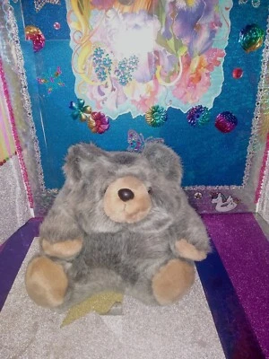 Vtg.🦄Unipak Furry Silvery Gray Bear w/Tan Snout Paws Feet 1990 10" Round Plush! - Image 1 of 4