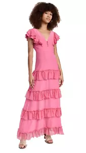 Abito donna Figue Frida seta taglia 10 nuovo con etichetta made in USA maxi rosa arricciato scollo a V - Foto 1 di 11