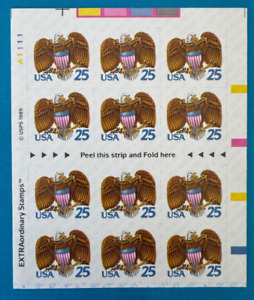 US Stamps, Scott #2431 1989 Eagle and Shield block of 12 25¢ Mint. Super fresh!