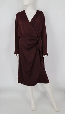 H&M Burgundy Satin Feel Wrap Style Dress Size M - Image 1 of 4