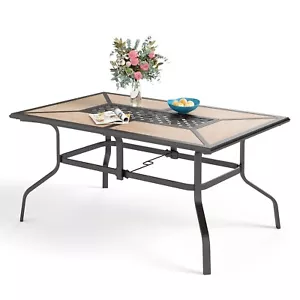 Outdoor Patio Dining Table 6~8 Person Rectangular Garden Tables W/ Umbrella Hole - Picture 1 of 7