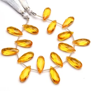 Golden Citrine Color Hydro Quartz Faceted 20x8 mm Pear Shape Briolette Beads 7" - Picture 1 of 7