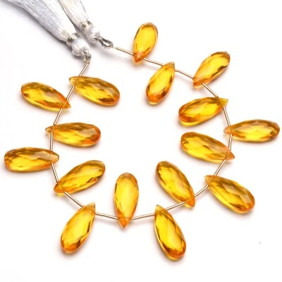 Golden Citrine Color Hydro Quartz Faceted 20x8 mm Pear Shape Briolette Beads 7" - Image 1 of 4