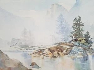 1982 Merced River & Half Dome, Yosemite Watercolor print by Jane Gyer NEW - Picture 1 of 5