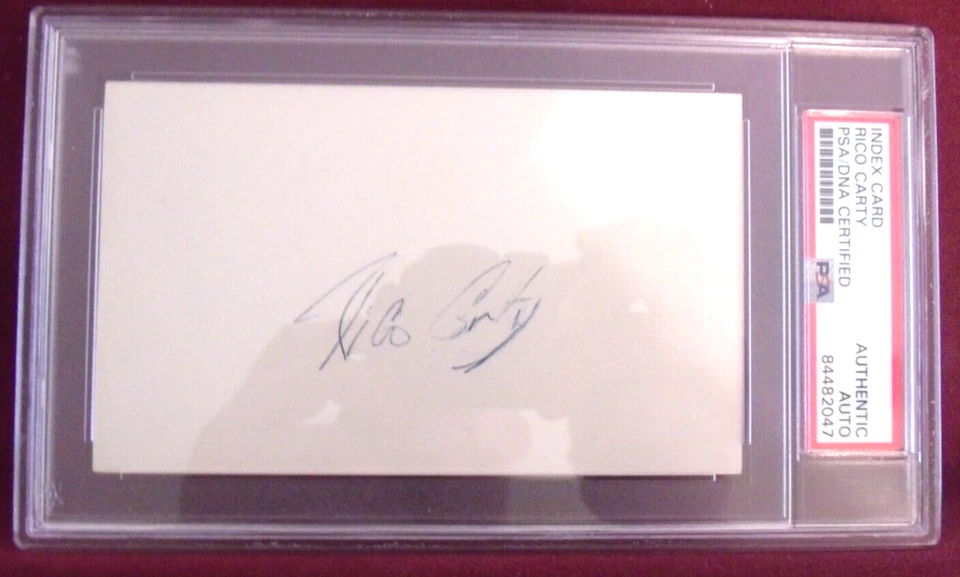 RICO CARTY 1963-79 CARTÃO DE ÍNDICE ASSINADO À MÃO LAJEADO AUTÊNTICO PSA/DNA - Imagem 1 de 1