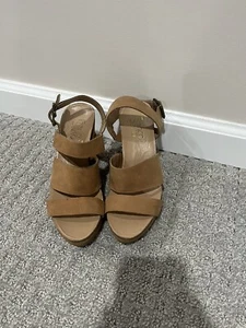 Franco Sarto Fiona Tan Wedge Leather Strappy Sandal Womens Size 6 EU 36 - Picture 1 of 7