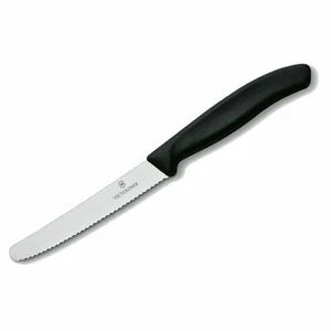 Victorinox Serrated Steak & Tomato Knife Round Tip 11cm, Wavy Edge,Black 6.7833 - Picture 1 of 1