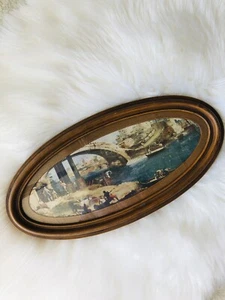 Gondola Italy Water Bridge Scene Oval Framed Wall Art Venice Europe Print Decor - Picture 1 of 6