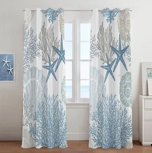 Coastal Window Curtains Grommet Drapes Nautical Beach Themed Thermal Insulating - Picture 1 of 7