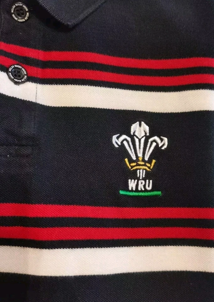 Welsh Rugby Union WRU Striped Logo Polo Shirt Men's large Black Red VGC - Image 1 of 4