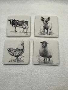 Set of 4 Farm Animal Ceramic Coasters With Cork Backing - Picture 1 of 4