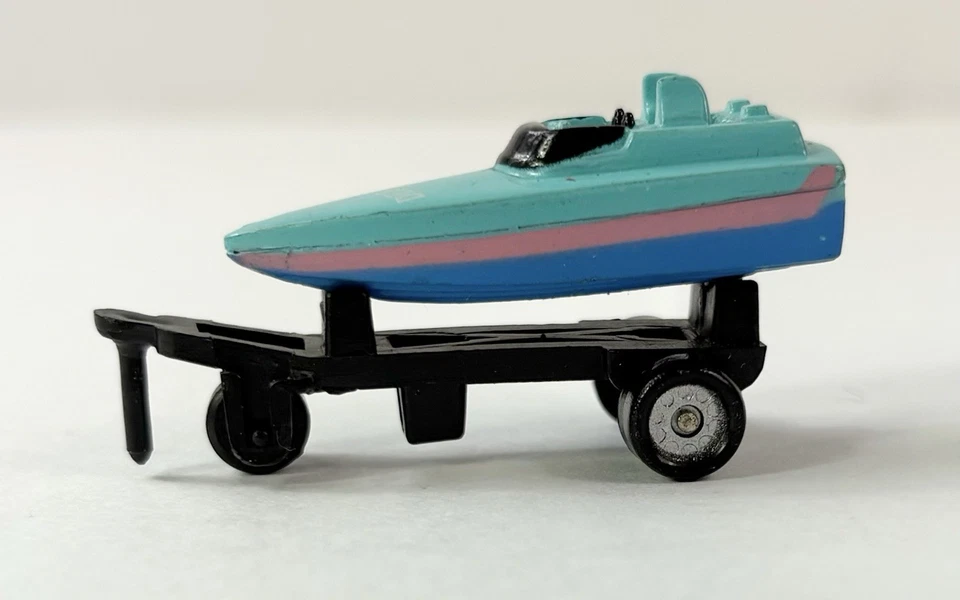 1987 Micro Machines Galoob Turquoise Pink Blue Debby Speed Boat & Trailer LOOSE - Image 1 of 4