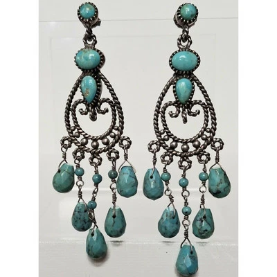 BARSE 925 STERLING  SILVER  AND TURQUOISE  CHANDELIER  EARRINGS SKY - Image 1 of 4