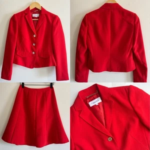 New Calvin Klein 2 Piece Set Blazer & Skirt Womens Size 2P Madrid Red Office - Picture 1 of 24