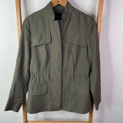 Saba Utility Jacket Womens 6 Green Snap Front Long Sleeve Drawstring Waist - image 1 of 4