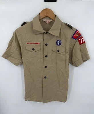 Boy Scouts of America Youth Uniform Shirt Cotton Blend Beige USA Size Medium - Image 1 of 4