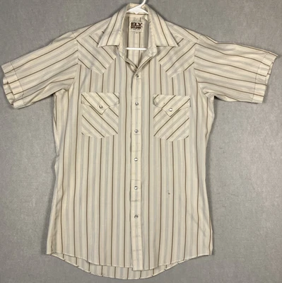 Ely Cattleman Tan Western Shirt Sz S Pearl Snap Stripe Short Sleeve Cowboy #2564 - Image 1 of 4