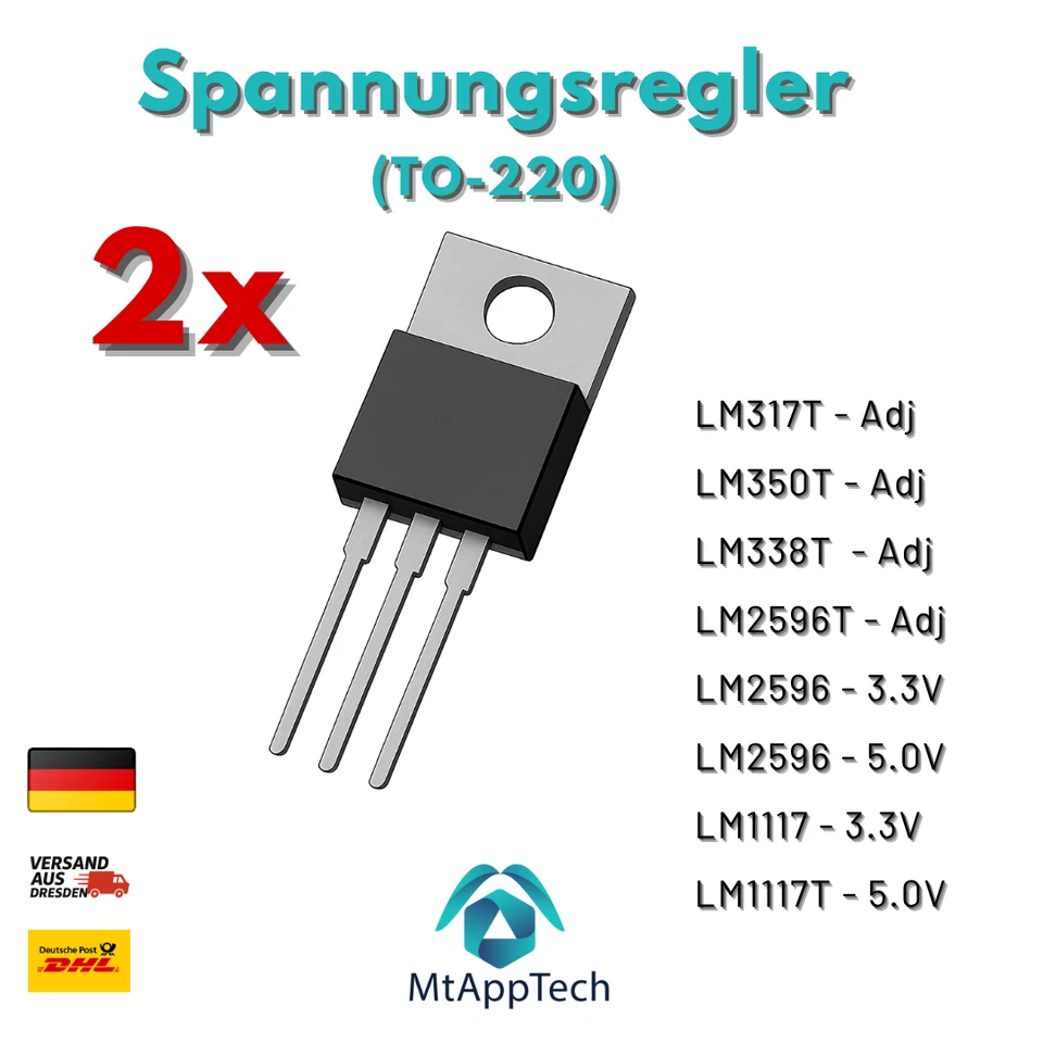 2 x Spannungsregler LM317T - LM350T - LM338T - LM1117T - LM2596T -(3,3V-5V- Adj) - Bild 1 von 1