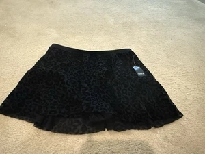 Torrid Skater Schwimmrock Gr. 2 Large schwarz Leopard beflockt Samt Netz hohe Taille - Bild 1 von 5