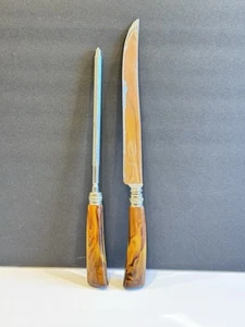 Marmoriertes Bakelit Schnitzset Sheffield England Messer & Schärfer Krone Wappen - Bild 1 von 10