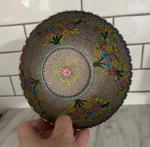 Vintage Chinesische Cloisonné Plique-a-Jour Floral Translucent Schale Blumen Bunt - Bild 1 von 10