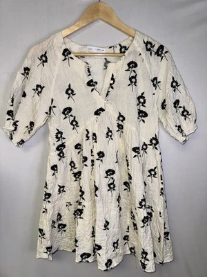 Zara Dress Girls XS/S 13-14 Embroidered Floral Tunic White Black Boho - Image 1 of 4