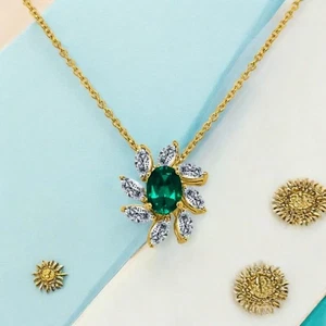 Collana con ciondolo in oro giallo 14 kt con diamanti ovale 2 carati creata... - Foto 1 di 4