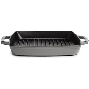 NIB Staub Double Handle 11 inch Cast Iron Grill Pan, Graphite Grey - Picture 1 of 4
