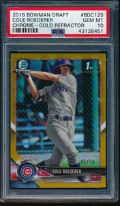 PSA 10 COLE ROEDERER 2018 Bowman Draft Chrome GOLD REFRACTOR #/50 RC GEM MINT - Picture 1 of 1